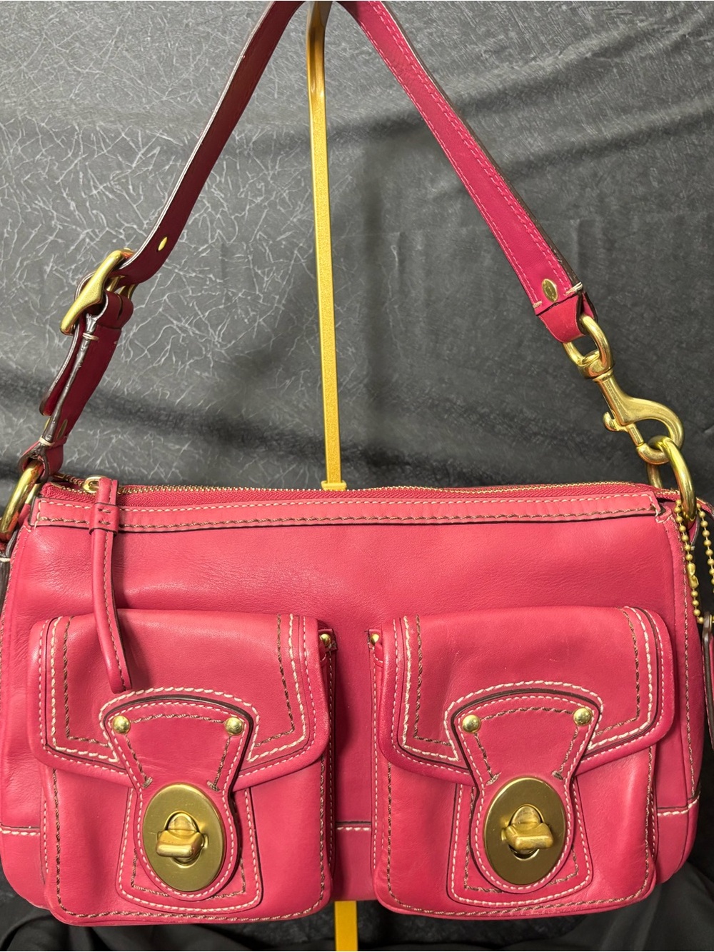 Vintage Coach Legacy F12868 Raspberry Pink Double Turnlock Shoulder Bag
